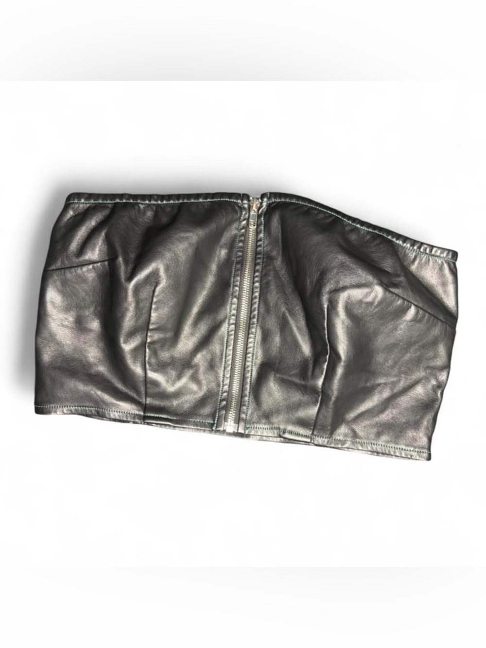 AKIRA Black Faux Leather Strapless Tube Top with Front Zipper